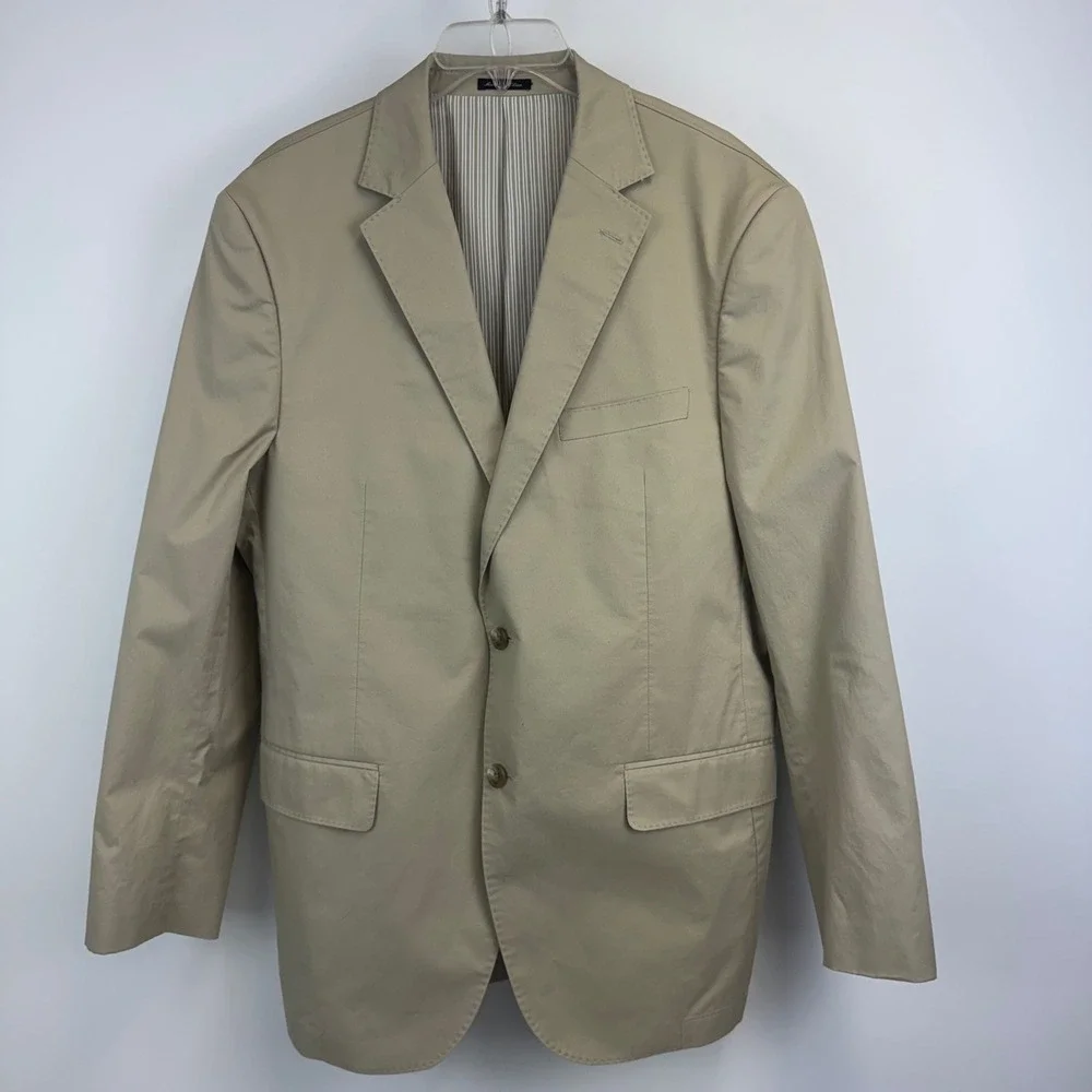 Flynt Bourne Mens 42R Blazer Tan Khaki 100% Cotton 2 Button Sport Coat Jacket